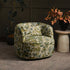 Ashlie Embroidered Fabric Swivel Chair - Jungle Animal Print Swivel Chair | Modern Swivel Accent Chair | Upholstered Swivel Armchair | Kinwell Furniture | 360 Degree Swivel Barrel Chair | Embroidered Fabric Armchair | Living Room Accent Chairs | Statement Swivel Chair